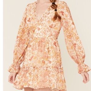 FLYING TOMATO WOMEN'S FLORAL PRINT LONG SLEEVE MINI DRESS L